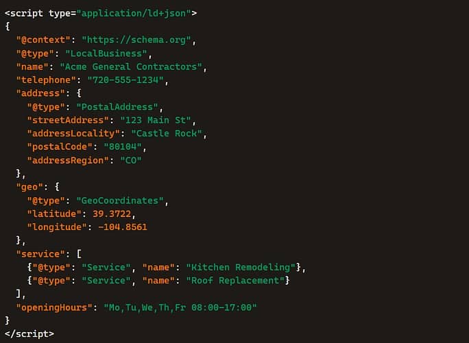 Local SEO for General Contractors: Schema Markup Example