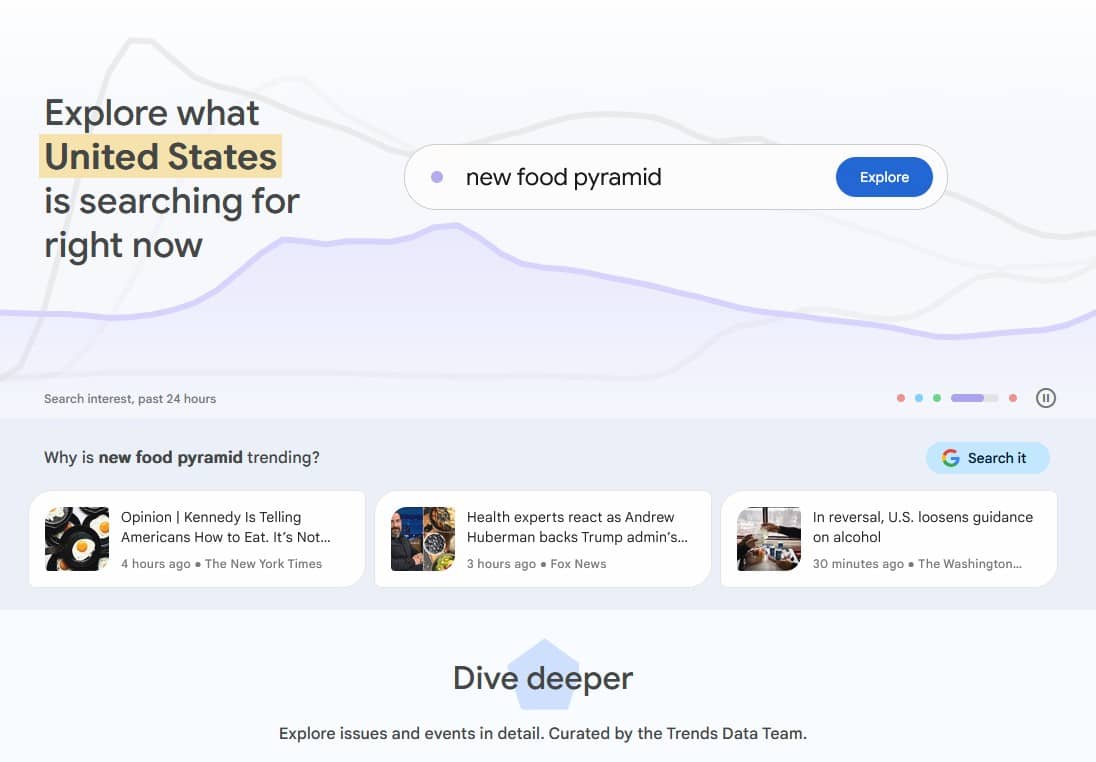 Google Trends Data Tool: Homepage Screenshot